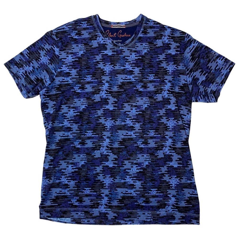 Robert Graham Blue Pattern V Neck Cotton T Shirt Mens Size Medium